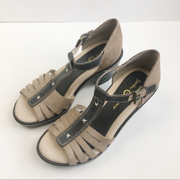 Jambu Dutch Design Leather Wedge Strappy Sandals